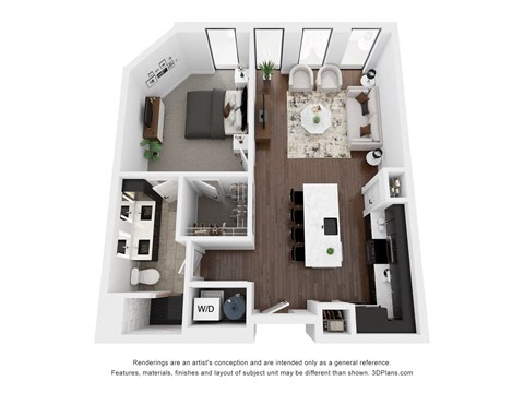 Floor plan for 1 bed, 1 bath, 846 sqft